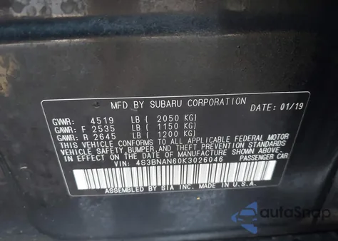 2019 Subaru Legacy 2.5I Limited from USA, damaged, VIN 4S3BNAN60K3026046